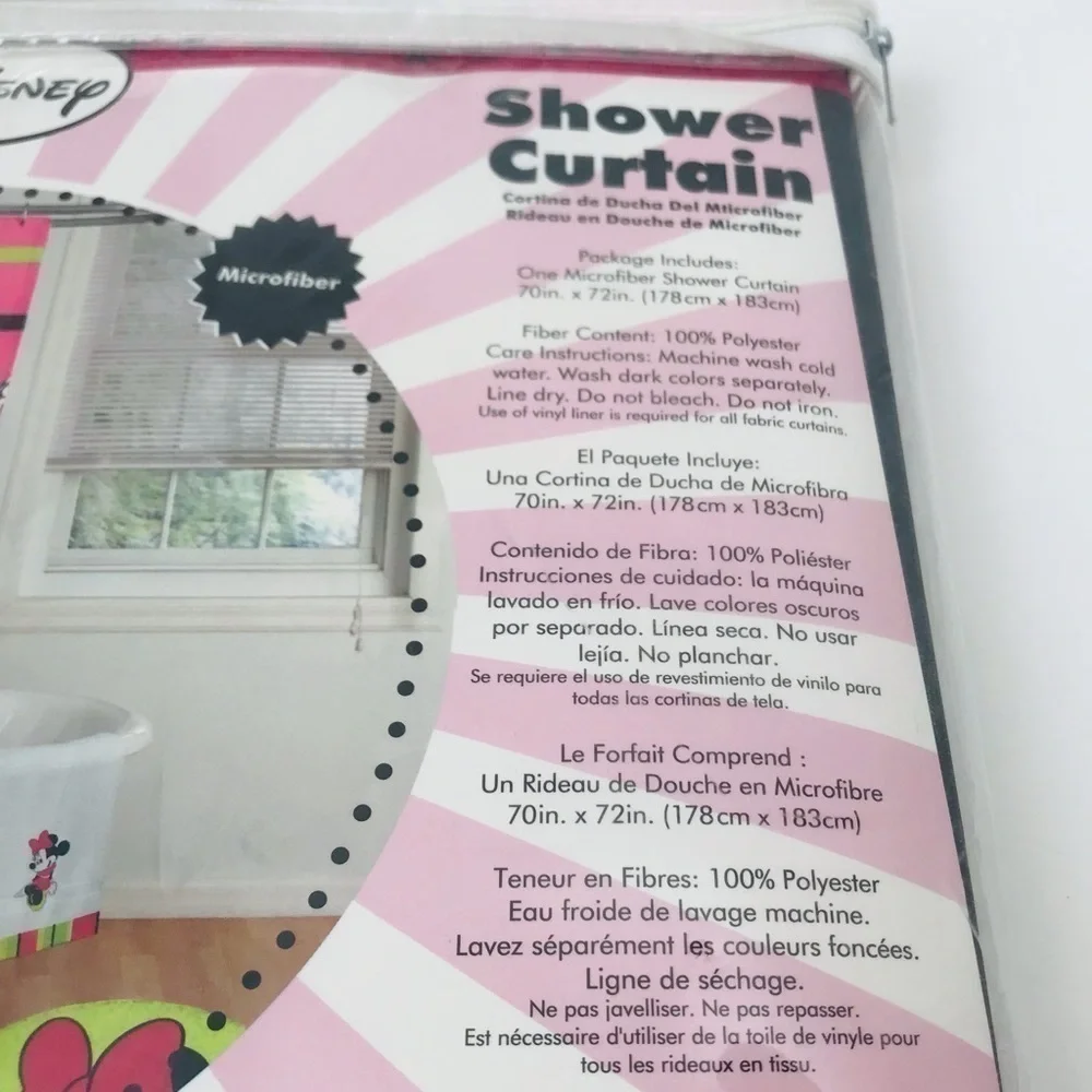 New! Disney Minnie Mouse Y2K Vintage Microfiber Pink Girls Kids Shower Curtain